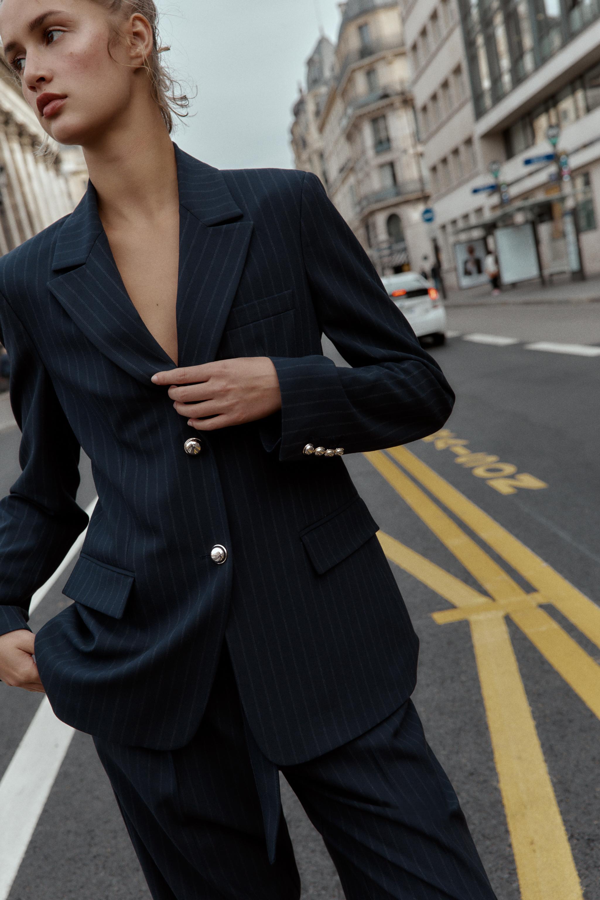 PINSTRIPE BLAZER WITH SHOULDER PADS